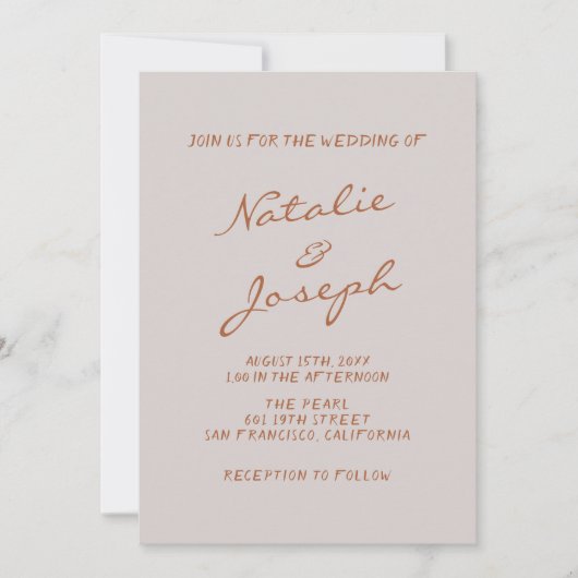 Invitation Mariage blanc à la main d'automne Pinstripes écrit (Devant)