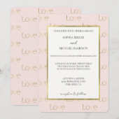 Invitation Mariage Blanc Amour Or Rose Pâle (Devant / Derrière)