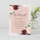 Invitation Mariage blanc : Aquarelle Bourgogne Mariage floral (Debout devant)