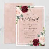 Invitation Mariage blanc : Aquarelle Bourgogne Mariage floral (Devant / Derrière)