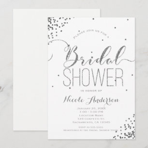 Invitation Mariage Blanc & Argent Glam Pailleté Coins SALON