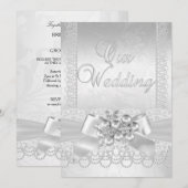 Invitation Mariage blanc argent perle dentelle Damask Diamond (Devant / Derrière)