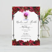 Invitation Mariage blanc argenté rouge brillant (Debout devant)