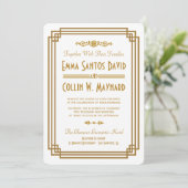 Invitation Mariage blanc Art déco simple invite (Debout devant)