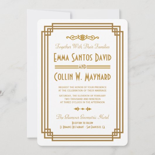 Invitation Mariage blanc Art déco simple invite (Devant)