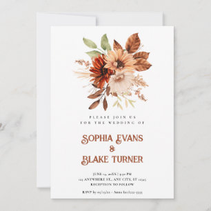 Invitation Mariage Blanc Automnal Rustique Floral Botanique