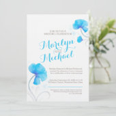 Invitation Mariage blanc bleu fleur sauvage Aquarelle (Debout devant)