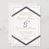 Invitation Mariage blanc bleu marine géométrique (Devant)