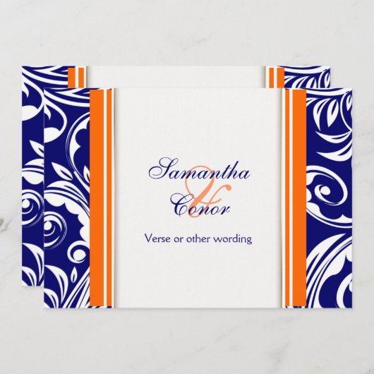 Invitation mariage blanc bleu orangé (Devant / Derrière)