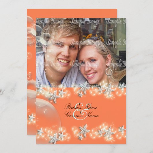 Invitation mariage blanc bleu orangé d'étoile (Devant / Derrière)