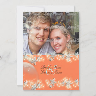 Invitation mariage blanc bleu orangé d'étoile