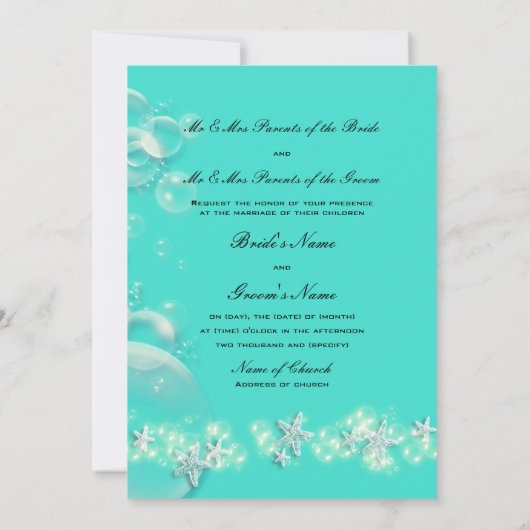 Invitation mariage blanc bleu turquoise d'étoiles (Dos)