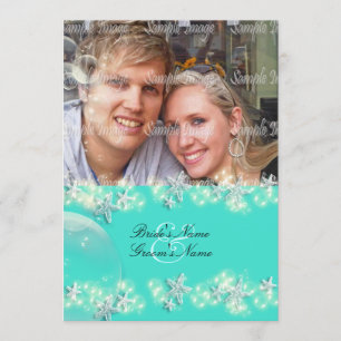Invitation mariage blanc bleu turquoise d'étoiles