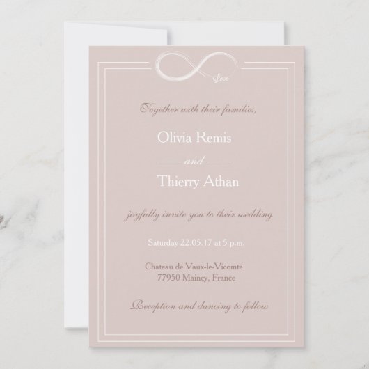 Invitation Mariage blanc brillant unique signe d'infini (Devant)