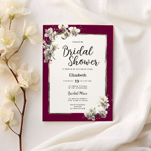 Invitation Mariage blanc burgundy orchidée florale Shower de