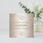 Invitation Mariage Blanc Cassé avec Bordures Dorée (Debout devant)