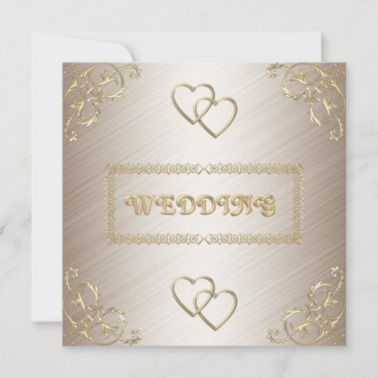 Invitation Mariage Blanc Cassé avec Bordures Dorée (Devant)