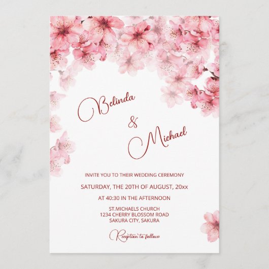 Invitation Mariage Blanc Cerisier en Fleur (Devant)