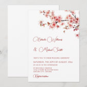 Invitation Mariage Blanc Cerisier Fleurissant (Devant / Derrière)