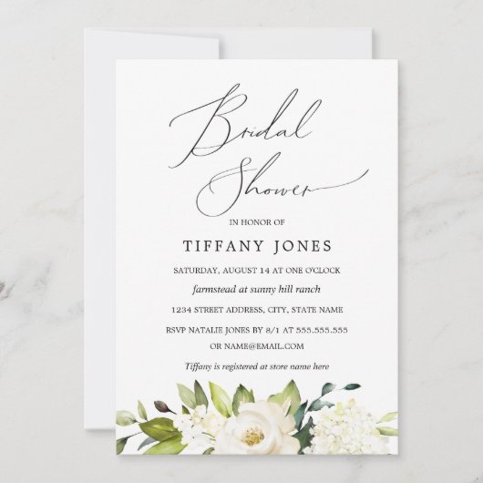 Invitation Mariage Blanc Champagne Floral (Devant)