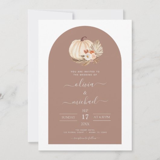 Invitation Mariage Blanc Citrouilles Boho Terracotta (Devant)