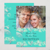 Invitation Mariage blanc de bleu de turquoise d'étoiles de (Devant / Derrière)