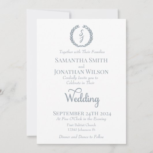 Invitation Mariage blanc de couronne bleu foncé (Devant)