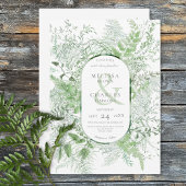 Invitation Mariage blanc de feuillage vert de fougère rustiqu