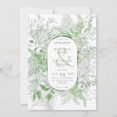 Invitation Mariage blanc de feuillage vert de fougère rustiqu (Devant)