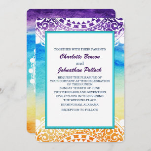 Invitation Mariage blanc de mandala Rainbow Watercolor