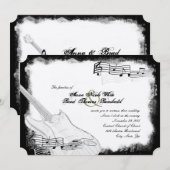 Invitation Mariage blanc de musique de noir génial de guitare (Devant / Derrière)