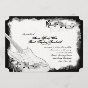 Invitation Mariage blanc de musique de noir génial de guitare