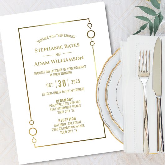 Invitation Mariage blanc de texte or moderne