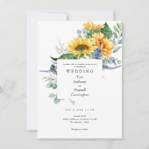 Invitation Mariage blanc de tournesol aquarelle