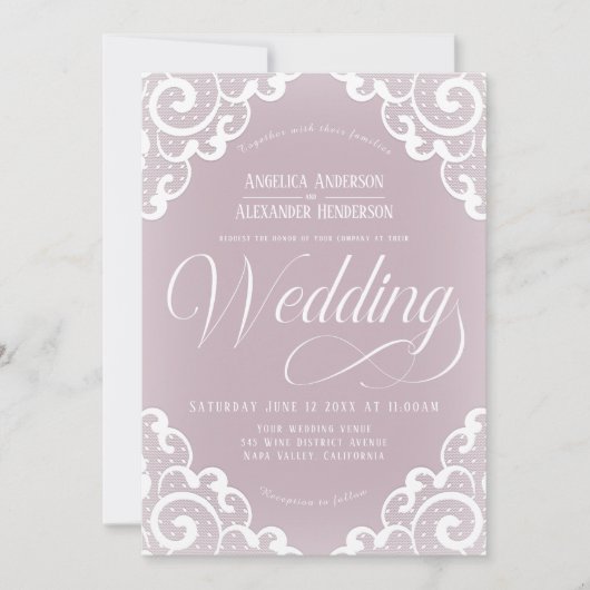 Invitation Mariage blanc dentelle (Devant)