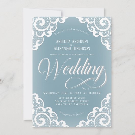 Invitation Mariage blanc dentelle (Devant)