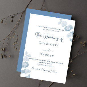 Invitation Mariage blanc d'eucalyptus bleu poussiéreux