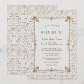 Invitation mariage blanc d'or des années 20 Royal Fleur-de-Li (Devant / Derrière)