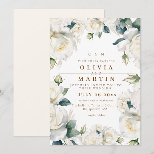 Invitation Mariage blanc doux et élégant (Devant / Derrière)