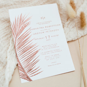 Invitation Mariage blanc en feuille d'or rose moderne