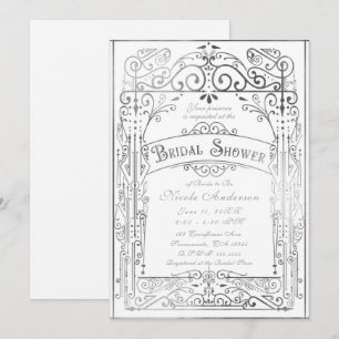 Invitation Mariage Blanc et Argenté de Style Victorien Vintag