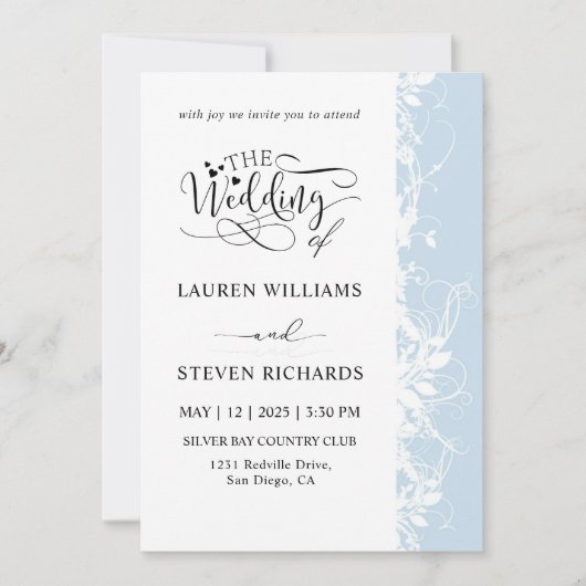 Invitation Mariage Blanc Et Bleu Clair Personnalisé (Devant)