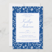 Invitation Mariage Blanc et Bleu de Style Chinoiserie (Devant)