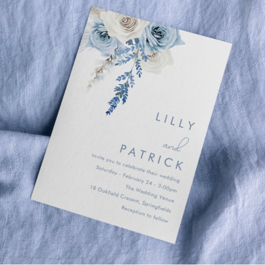 Invitation Mariage blanc et bleu foncé moderne