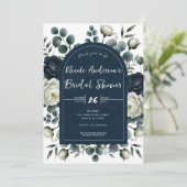 Invitation Mariage Blanc Et Bleu Foncé Moderne Floral (Debout devant)