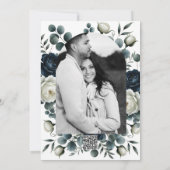 Invitation Mariage Blanc Et Bleu Foncé Moderne Floral (Dos)