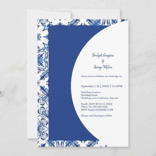 Invitation Mariage blanc et bleu grec intemporel (Devant)