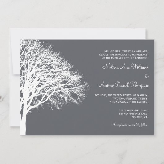 Invitation Mariage blanc et gris de chêne d'hiver (Devant)