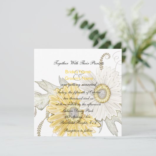 Invitation Mariage blanc et jaune de la marguerite de l'autru (Debout devant)