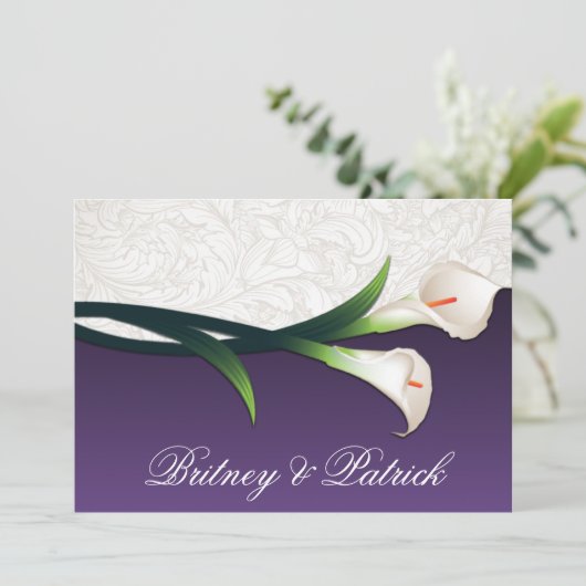 Invitation Mariage blanc et mauve Calla Lily (Debout devant)